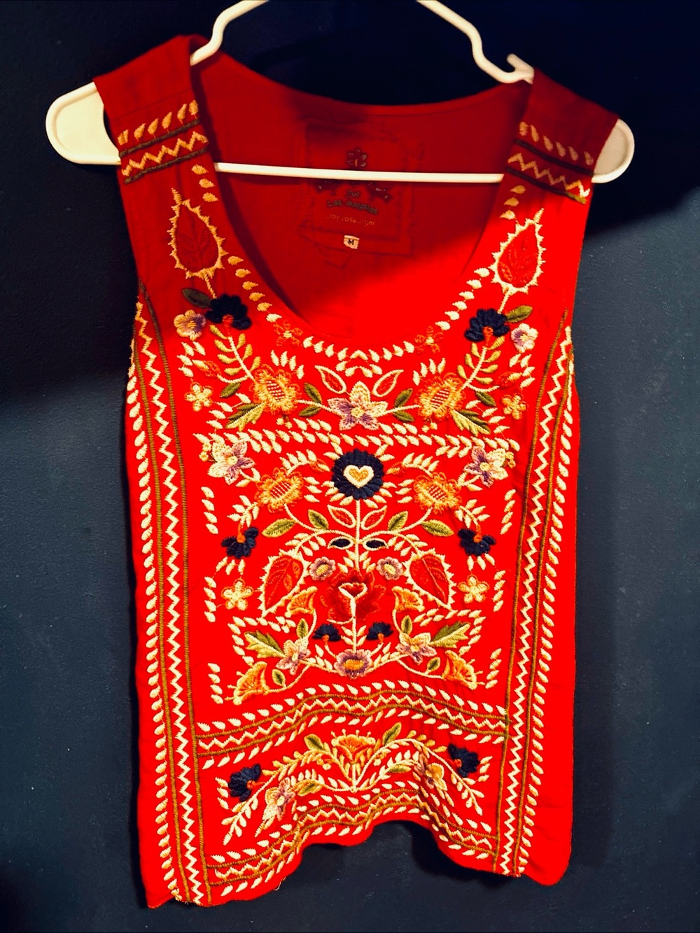 JOHNNY WAS LINEN RED EMBROIDERED TANK TOP SLEEVELESS BLOUSE SZ MEDIUM